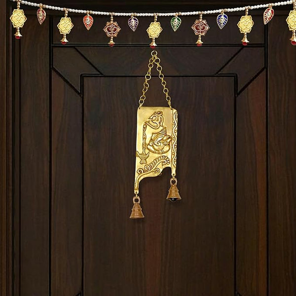 Ganesh Print Hunging Bell for Wall Decor Puja Room (Height: 13 Inches) Mandir Setting
