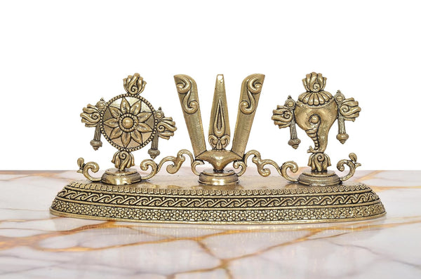 Superfine Brass Balaji Idol Sanku Chakra Namam Symbol Tilak (Height: 3.5 Inches) Entryway Setting