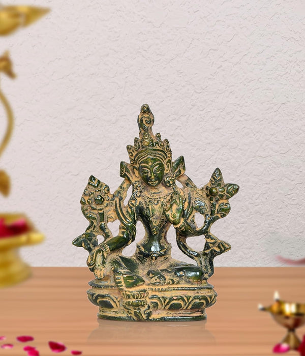Brass Tara Devi Statue - for Worship, Meditation Spaces, for Home Decor Office, or as a Thoughtful Spiritual Gift. (Height 4 Inch) Mandir Setting