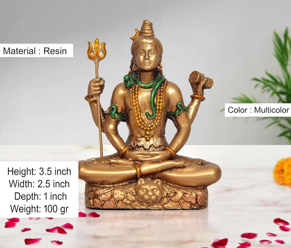 Resin Shiva Sitting with 4 Arms Idol (Height: 3.5 inch) Entryway Setting