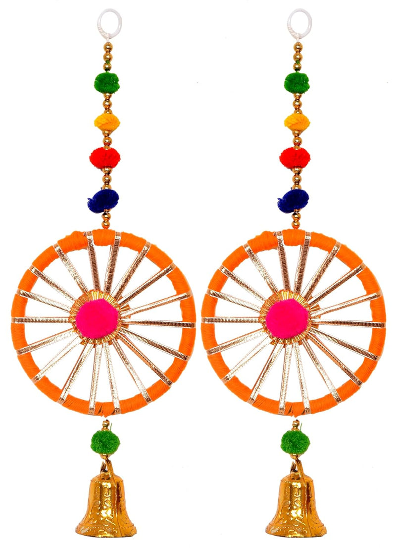 Rajasthani Wall Door Hanging Latkans Toran with Pom Pom for Office Door Window Haldi Mehndi Wedding Diwali Festival Decoration Items | Pack of 2 | (Height: 15 Inch)