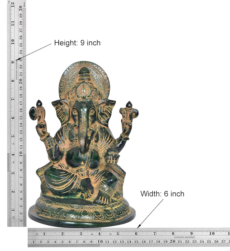 Handcrafted Brass Lord Ganesha Statue Ideal for Pooja Room (Height: 9 Inches)