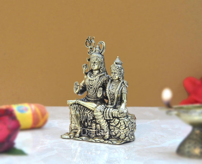 Bronze Shiva and Parvati Sitting for Home Decor Mandir Pooja Showpiece (Height 3.5 Inch)