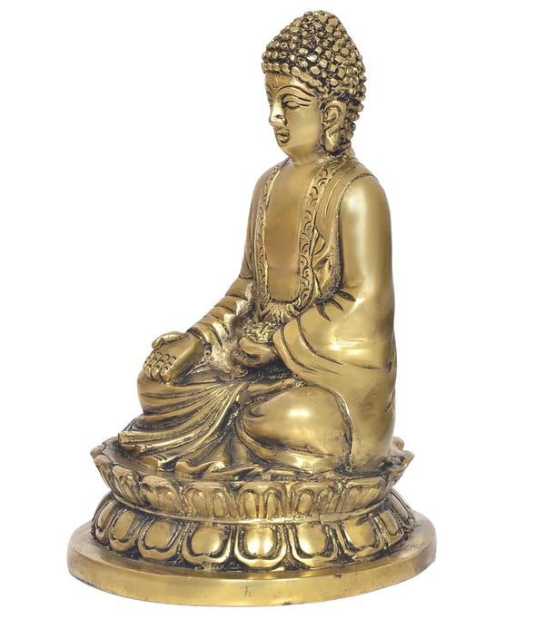 Brass Dhyan Mudra Buddha Statue - Handcrafted Spiritual Decor for Home Decor and Office Decor - Meditating Buddha Idol (Height 8 Inch) Study Setting