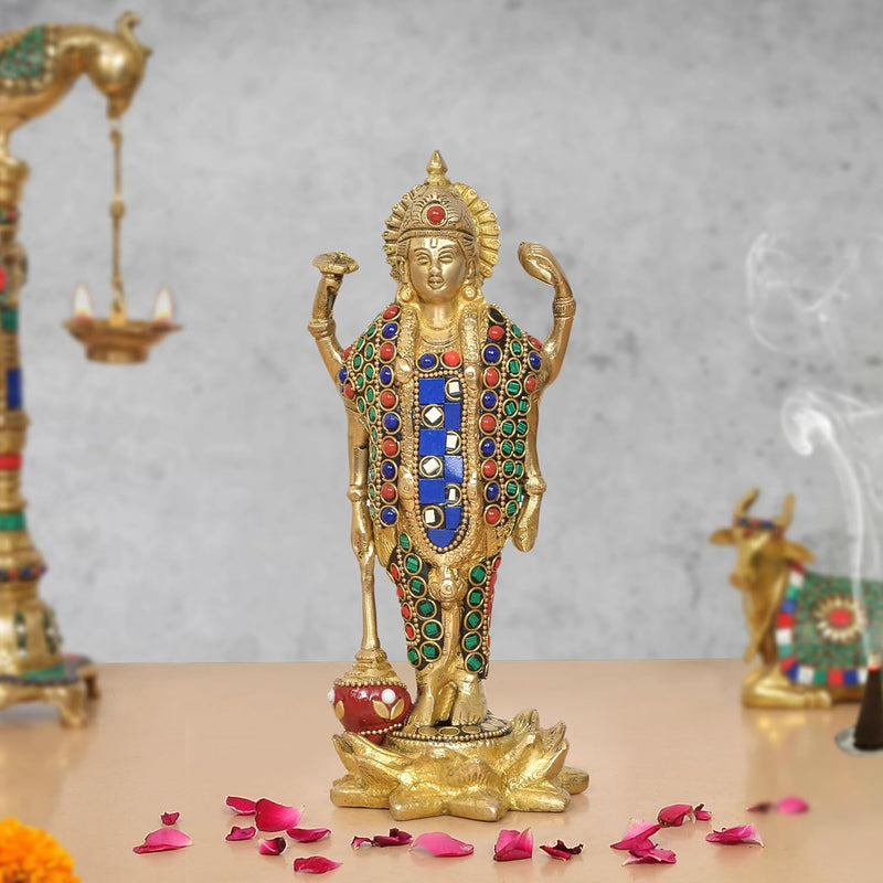 Brass Lord Vishnu Standing Idol (Height 8 Inch)