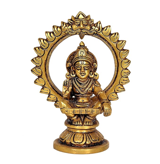 Brass Seated Lord Swami Ayyappan Ayyappa Statue Idol, Height 5.5 inch Craft Detail