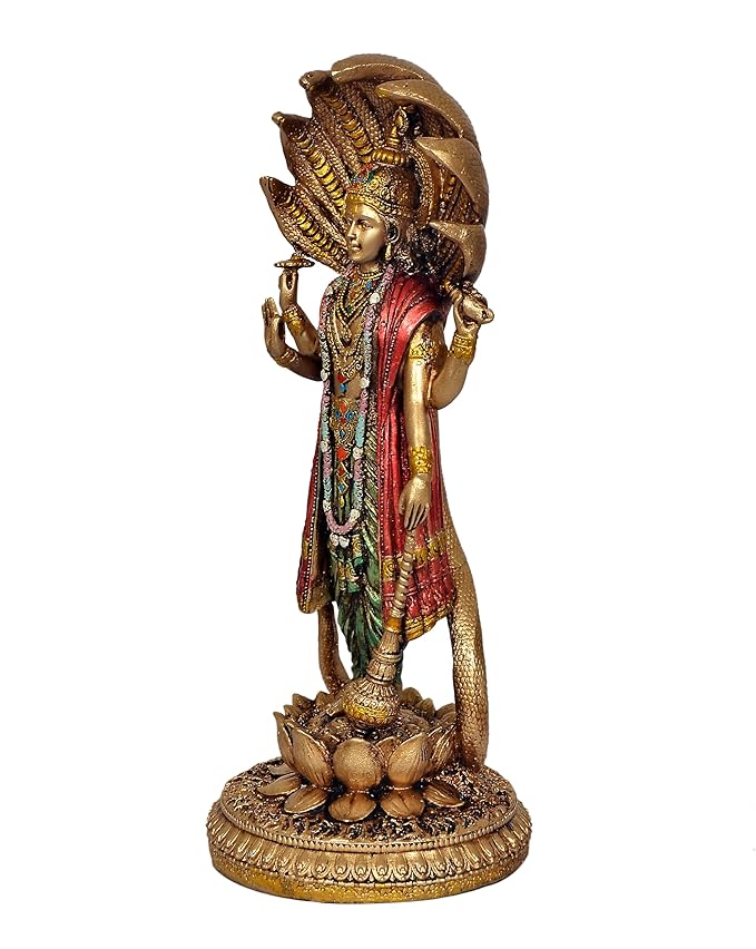 Resin Lord Vishnu Standing On Lotus (Height 12.5 Inch)