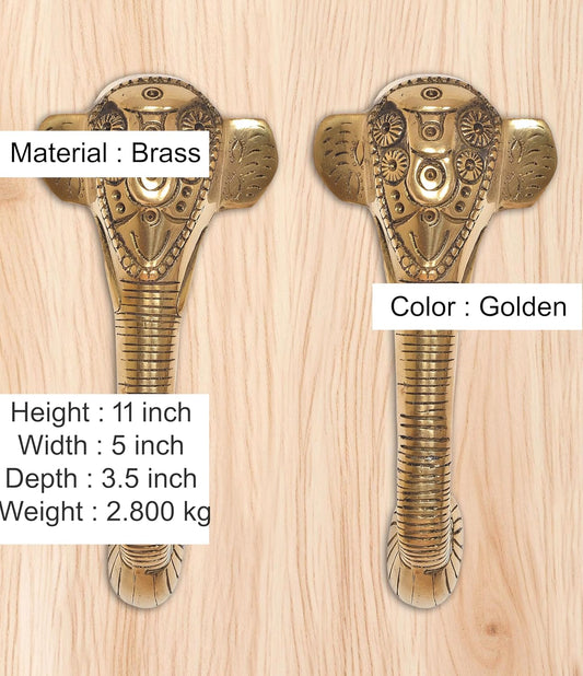 Brass Ganesha Face Door Handle Pair (Pack of 2) (Height : 11 inch)
