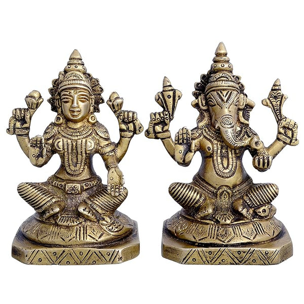 a God Ganesha Lakshmi Idol Brass Statue for Pooja and Home Decor Height 4 Inch Mandir Setting