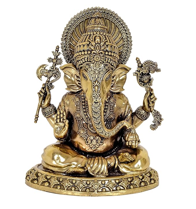 Fine Brass Lord Ganesha Ganpati Idol Vinayak Religious Statue Murti (Height 7 Inch) Craft Detail