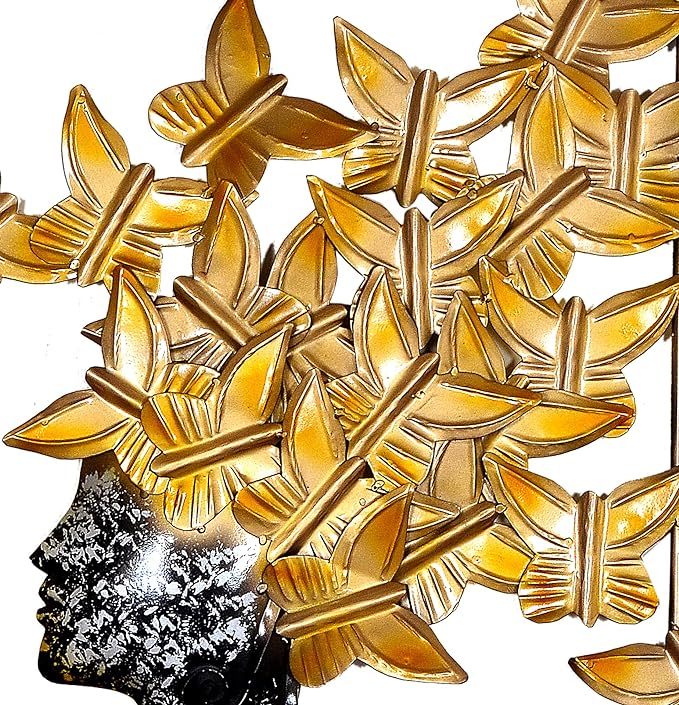 Iron Abstract Woman with Butterfly Hair Frame Wall Decor (Height: 29 Inches)
