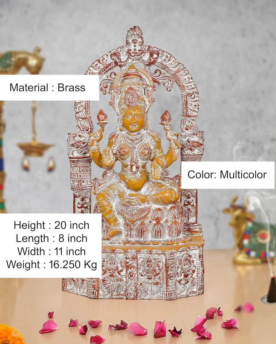 Brass Lakshmi Idol Laxmi Sitting Statue for The Puja Temple at Home Decor Office (Height: 20 Inch) Craft Detail