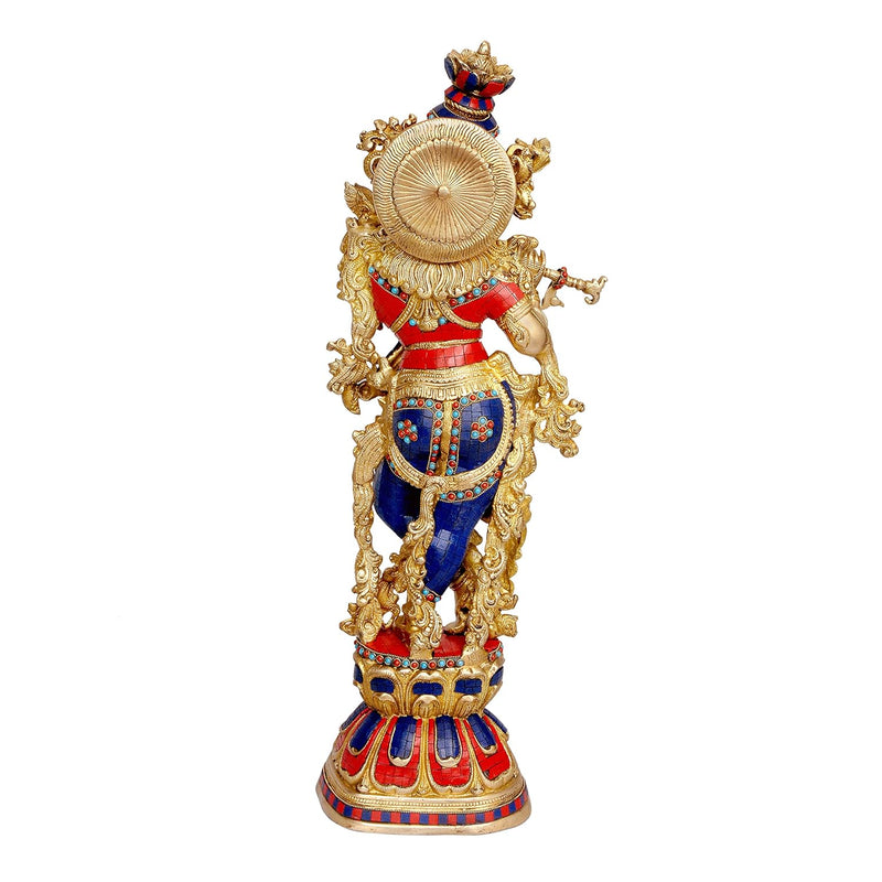 Brass Radha Krishna Statue with stone work (29 Inches)