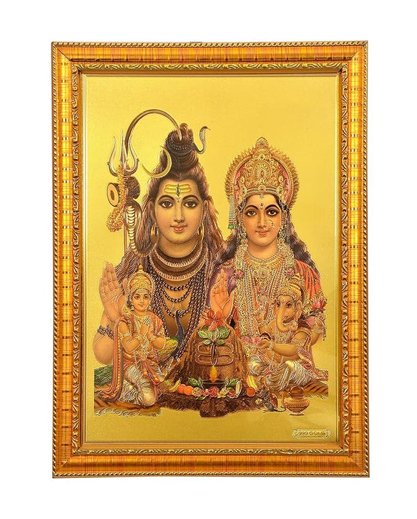 Shiv Parivar Family Shiv parvati Foil Poster with Frame Wall Decor Length 20 Inch X Width 14 Inch Entryway Setting