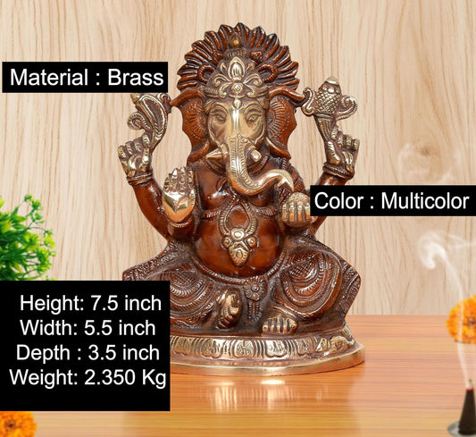 Brass Handcrafted Ganpati Bappa Murti (Height 7.5 Inch)