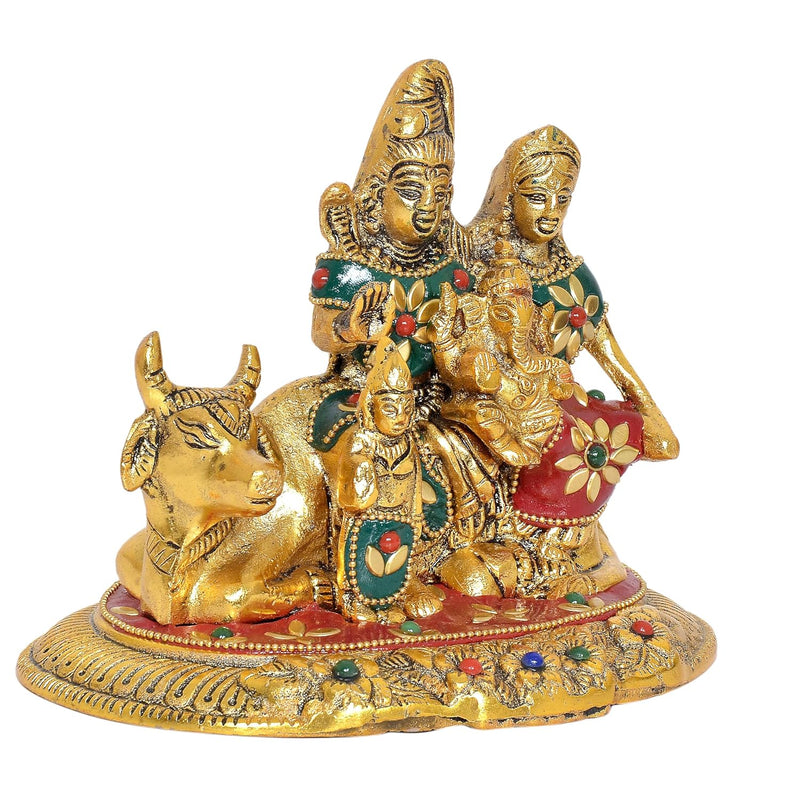 Metal Shiva Parvati Kartikeya and Ganesha with Nandi Murti (Height 5.5 Inch)
