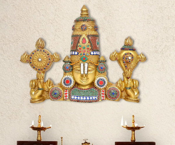 Brass Lord Tirupati Bala Ji Wall Hanging (Height 16 Inch) Mandir Setting