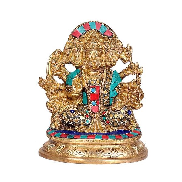 Brass Panchmukhi Hanuman Statue Idol Murti Height 6.5 Inch Entryway Setting