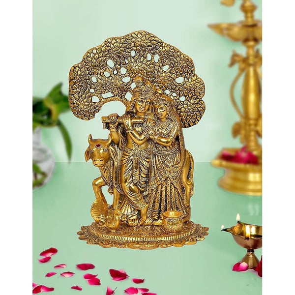 Metal Radha Krishna Golden Idol for Home Decor Height 13" Inch Mandir Setting