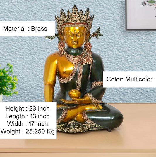 Brass Bhumisparsha Mudra Buddha Statue (Height 23 Inch)