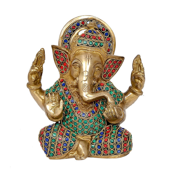 Brass Lord Ganesha Idol Ganesh Statue Decorative Sculpture for Home Decor Office Mandir Pooja Showpiece (Height 7 Inch) Entryway Setting