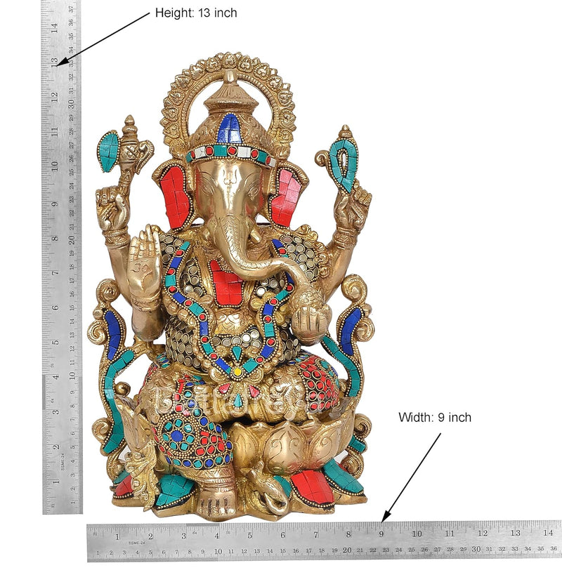 Brass Mangalkari Ganesh Statue (Height 13 Inch)
