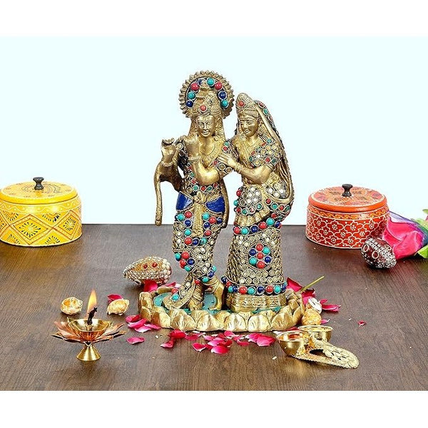 Brass Radha Krishna Idol (Height 11 Inches) Mandir Setting