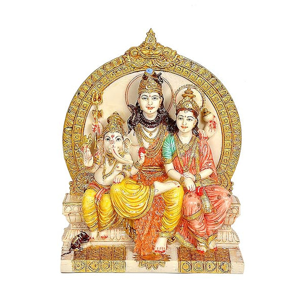 Lord Shiva Family Parivar Idol Resin Hindu God Figurine Ganesh, Parvati Shiv Statue Decor Gifts Bonded Bronze Height 8.2 Inch Entryway Setting