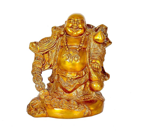 Brass Laughing Buddha Statue for good luck (Height: 10 inches) Mandir Setting