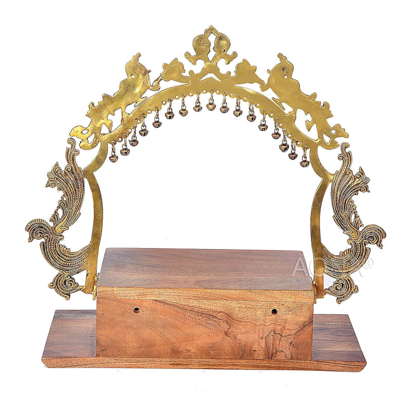 Brass Frame wooden base mandir with drawer (Height: 20.5 Inches)
