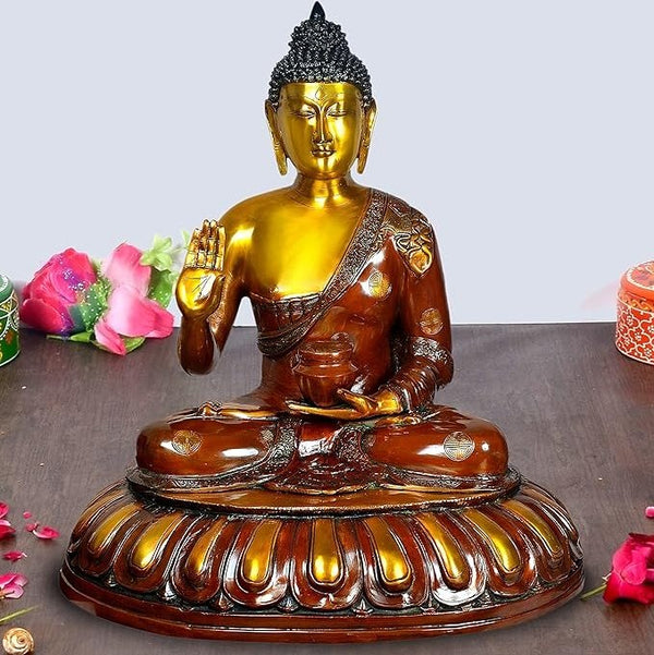 Brass Sitting Buddha Idol (Height 29 Inches) Mandir Setting