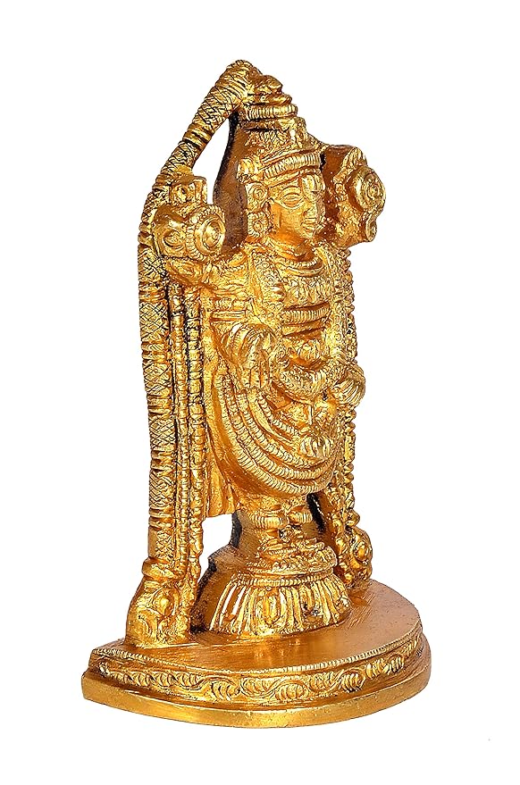 Brass Tirupati Balaji Idol Golden (Height: 4 Inches) Study Setting
