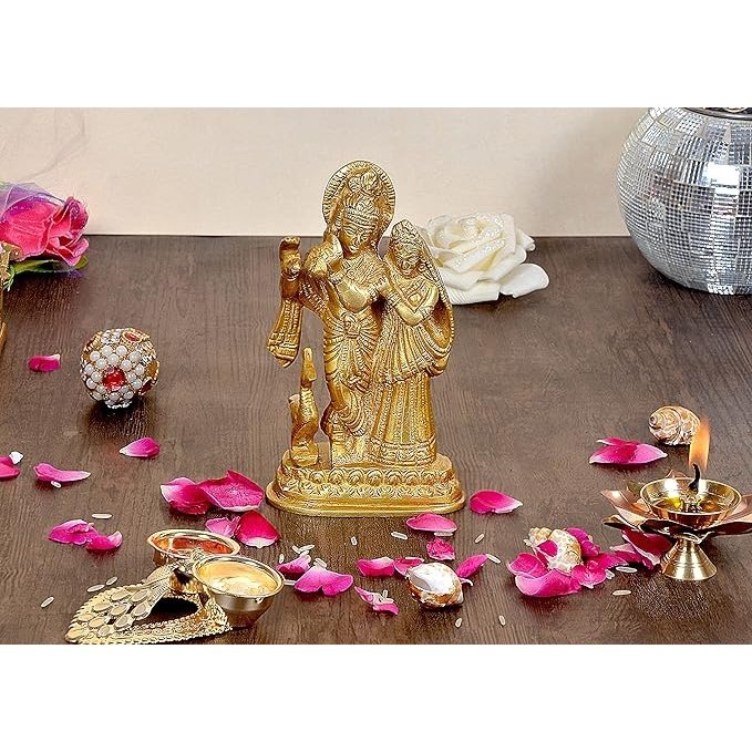 Brass Radha Krishna Statue (Height: 6 Inches)