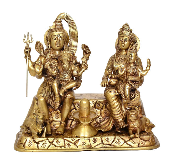 Brass Shiv Parivar Sitting Shiva Family Idol for Home Decor Pooja Mandir (Height 12 Inch) Entryway Setting