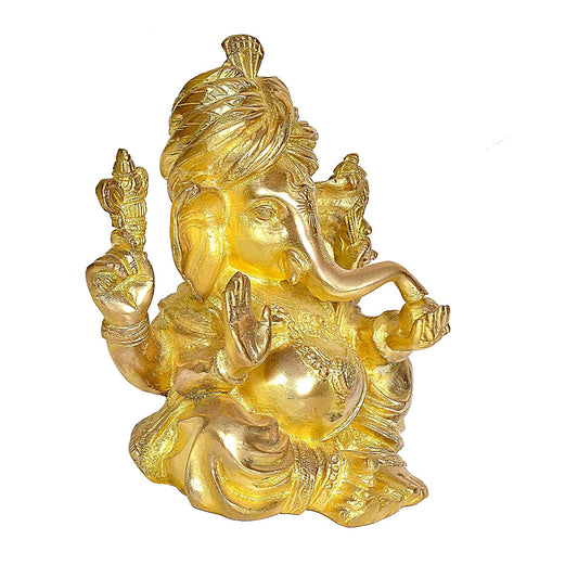 Brass Ganesha in turban (Height:8.5")