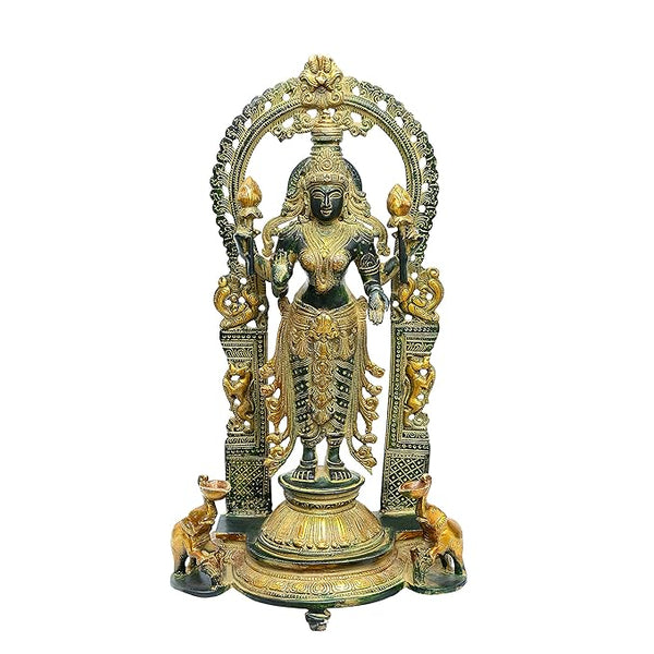 Brass Devi Laxshmi Idol Maa Laxmi Idol for Diwali Pooja for Home Height 16.1 Inch Mandir Setting