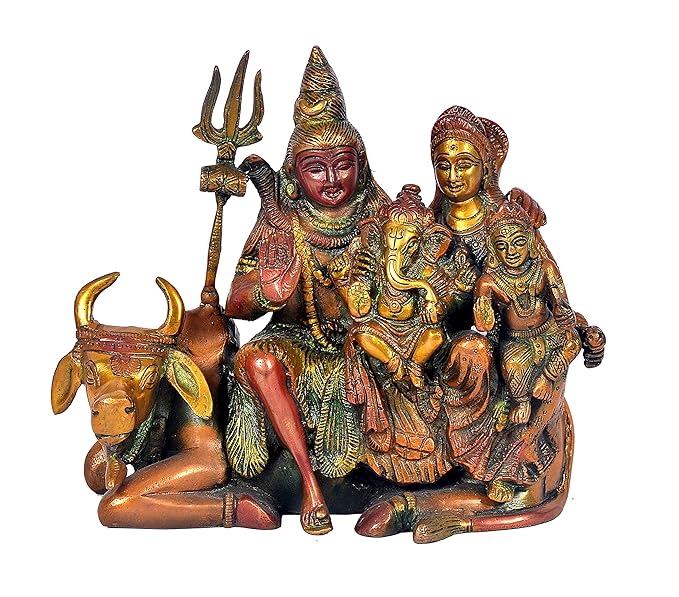 Brass Shiv Parivar Shiva Family Idol Family Sitting On Nandi Home Decor Height 8 Inch Craft Detail