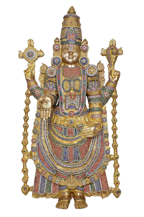 Brass Lord Tirupati Bala Ji Idol Statue Home Temple Office Figurine Showpiece Multicolour Height 34 Inch Entryway Setting