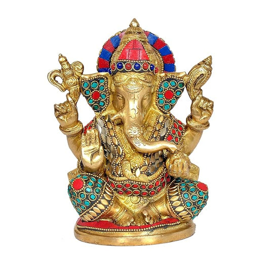 Brass Ganesha Statue for Home Decor (Height: 7 Inches)