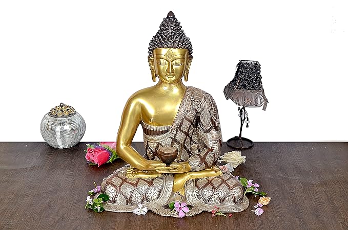 Brass Buddha Meditation pose Statue (Height: 18 Inch) Craft Detail