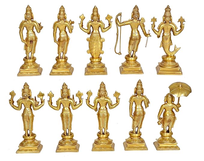 Brass Vishnu Dashavatar Idols (Height : 9 Inches (Each)) | Set of 10