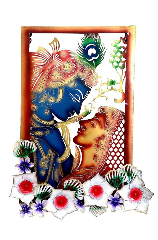 Iron Radha Krishna Flower Frame with LED Inbuilt (Height: 29 Inches)