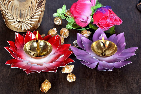 Metal Lotus Akhand Diya (Width: 6 Inches) Entryway Setting