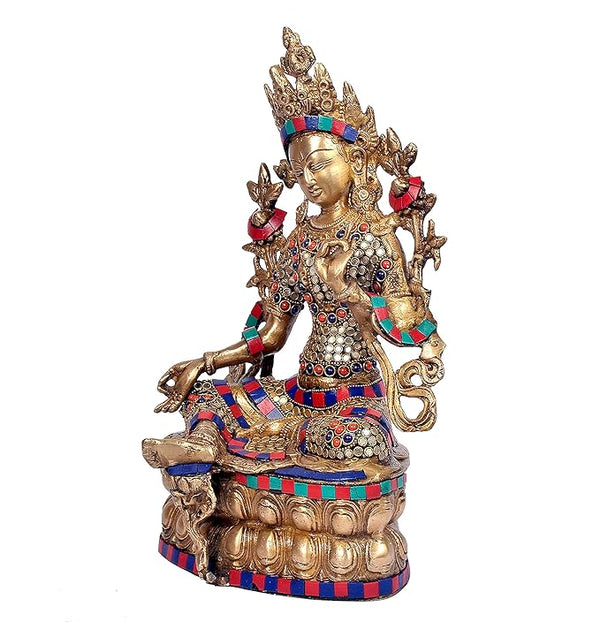 Large Tara Devi Statue Brass Tibetan Goddess Religious Statue Height 14 Inches Study Setting