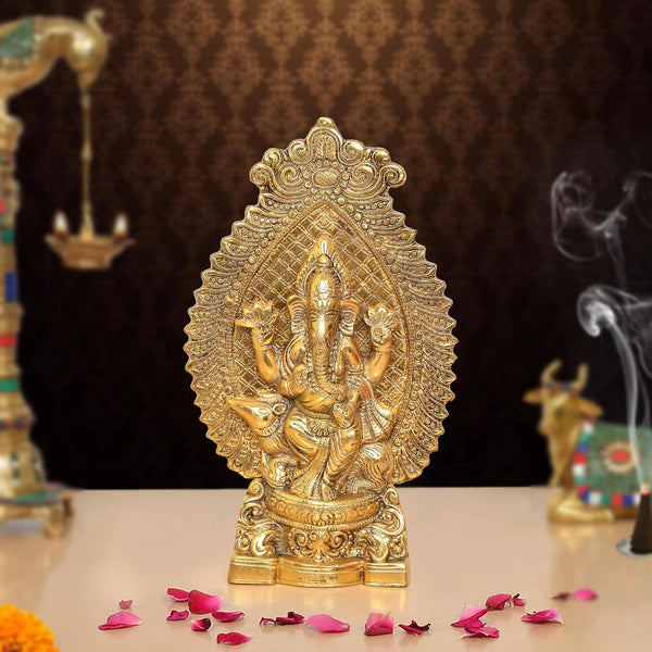Metal Lord Ganesha Idol (Height 10.5 inch) Mandir Setting