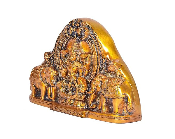 Brass Lakshmi with Two Elephant Idol Maa Lakshmi for Table Top Height 4.5 Inch Study Setting