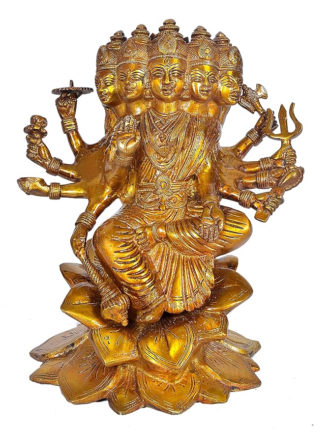 Brass Shree Gayatri Maa Idol Murti Statue Home Office Temple Mandir Pooja Puja Room Indian Hindu God Golden Height 11 Inches Craft Detail
