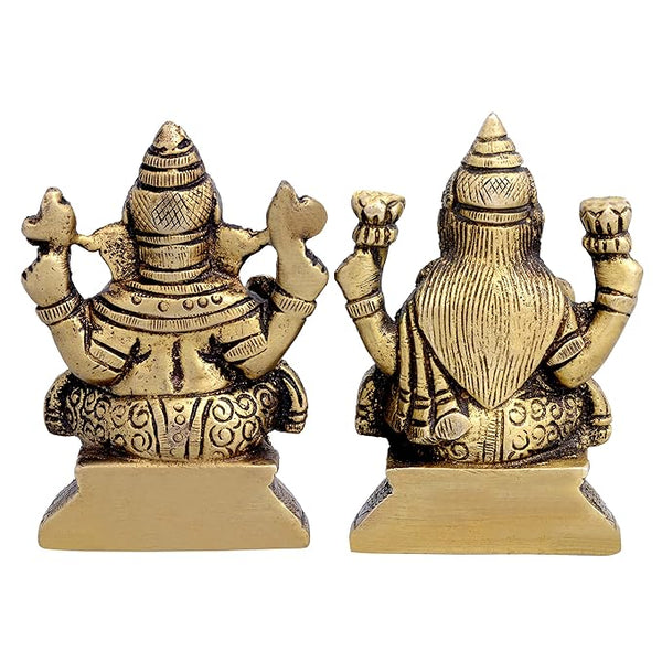 Lakshmi Ganesha Brass Idols Height 3 Inches Entryway Setting