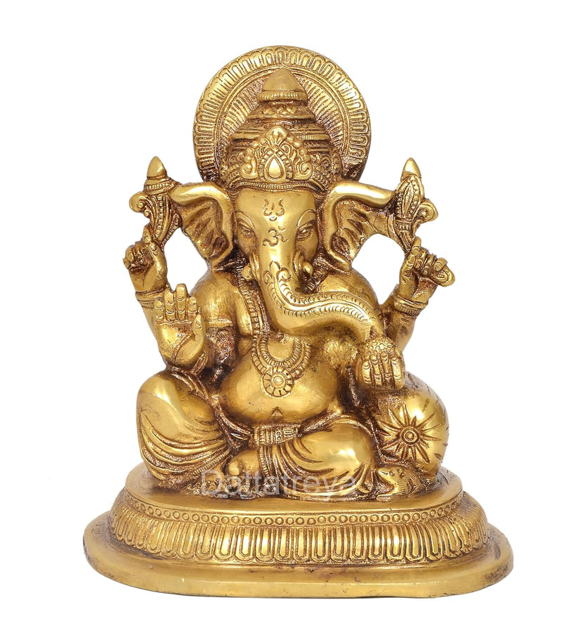 Natural Brass Lord Ganesha Religious Statue (Height 7.5 Inch)