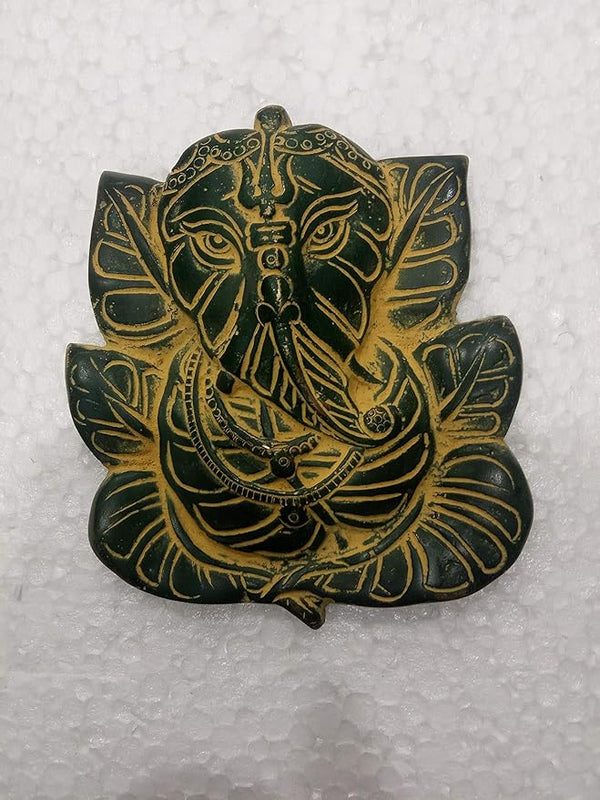 Brass Pipal Leafs Ganesha (Wall Hanging) Brass Statue Wall Decor Height 5.5 Inch Mandir Setting